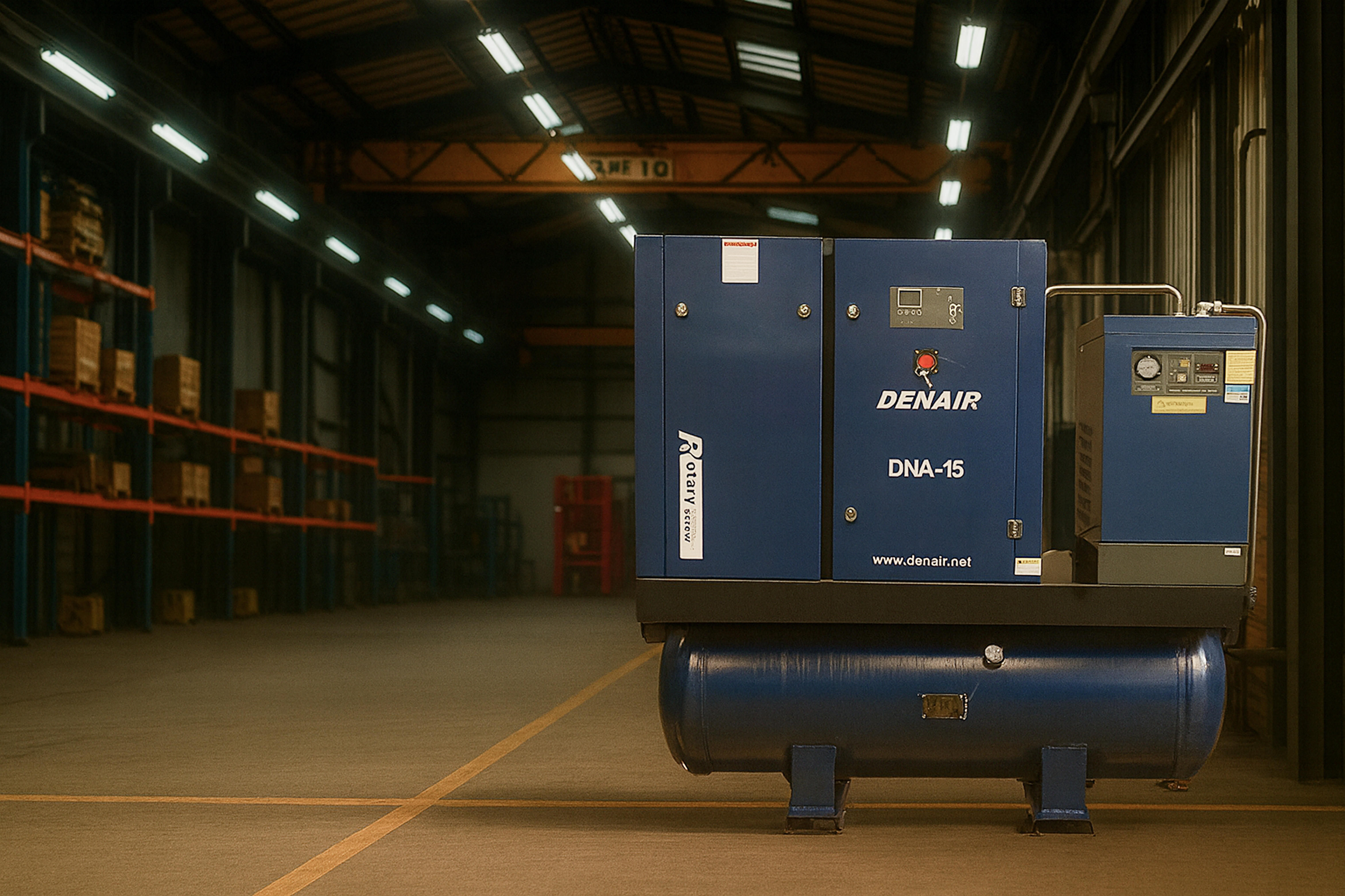 Compresor industrial Denair de tornillo, distribuido por Loginsa en Guatemala